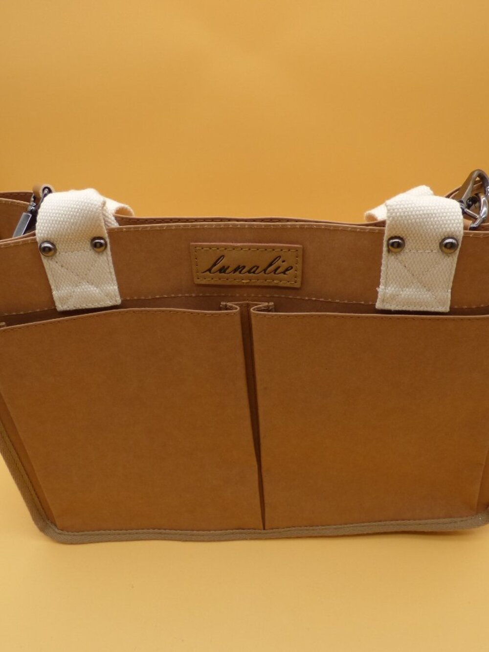 Lunalie Tan Eco-Friendly Washable Paper Crossbody Tote Pockets